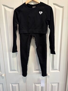 Women’s Best Black Seamless Crop Top L & High Waist Leggings Gym Set NWT